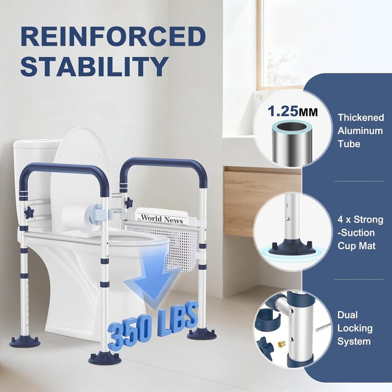 HOLYHEAL Toilet Safety Rails for Seniors, Adjustable Height & Width Toilet Rails, 350 lb Toilet Handles for Elderly and Disabled, Foldable Toilet Safety Frame, Toilet Bars Fit Any Toilets - Image 3